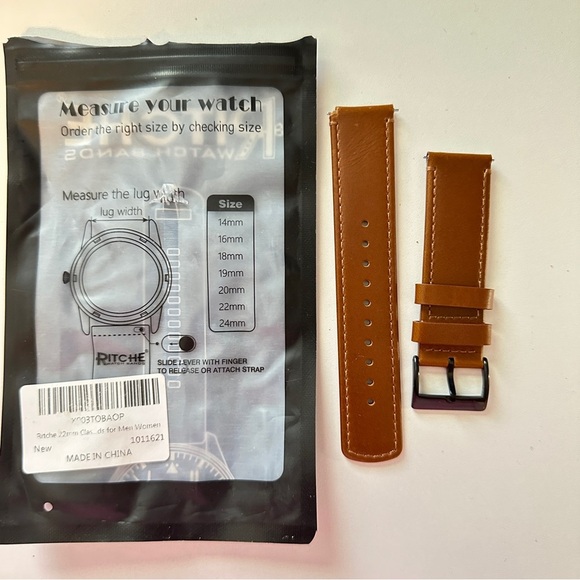 22mm Brown Leather Watch Strap for Men - Picture 1 of 2